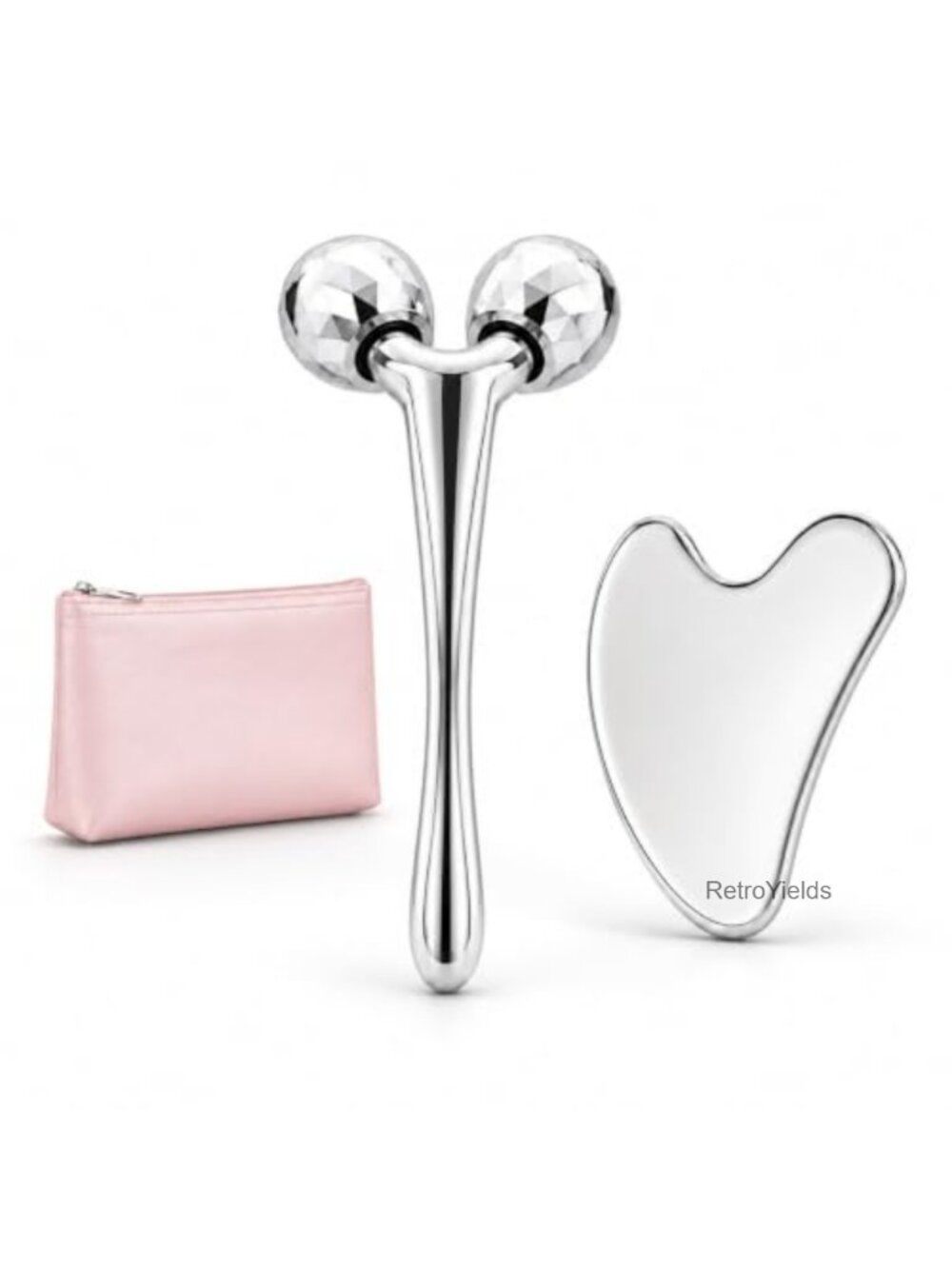 Stainless Steel Gua Sha Facial Tool and Face Roller Set for Massage